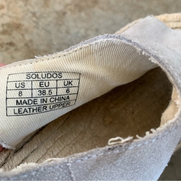 Soludos Gray Leather Espadrille Wedge Sandals Size 8 - Picture 2 of 10